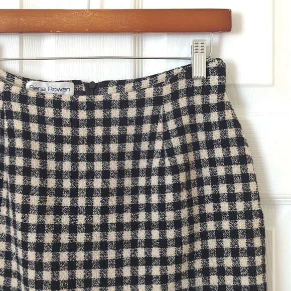 Rena Rowan 90's Vintage Gingham Woven Wool Blend High Waisted A-Line Mini Skirt - Picture 2 of 9